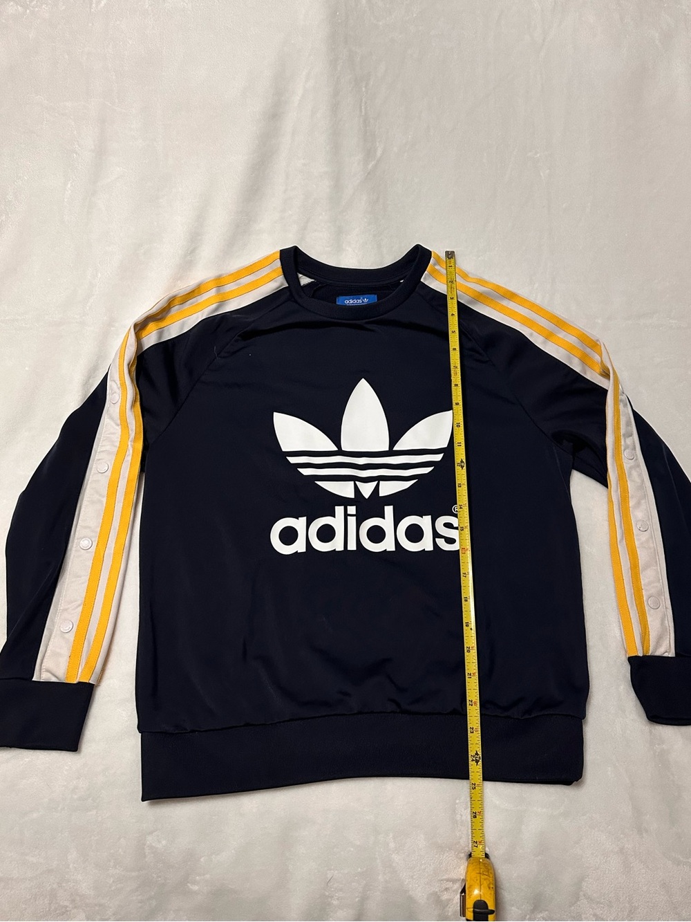 adidas Rita Ora Navy Crew Sweatshirt with Yellow Shoulder Stripes
